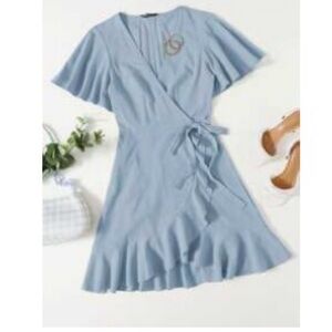Baby blue wrapped belted dress